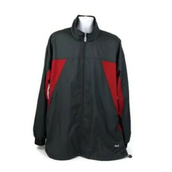 Vintage Fila Gray Red Tricolor Lined Full Zip Long Sleeve Mens Jacket Size XXL